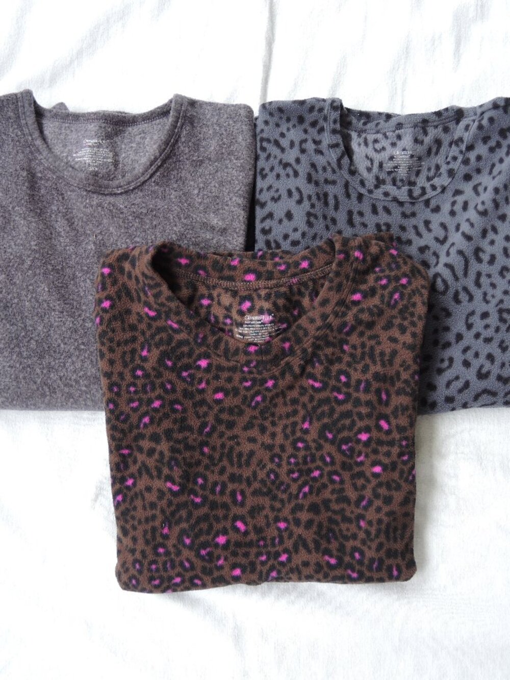 Bundle of 3 Fleece Tops Climate Right 1 Solid Gray & 2 Leopard Prints Size Small